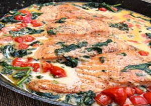 Salmon Creamy Garlic Tuscan with Spinach and Sun-Dried Tomatoes